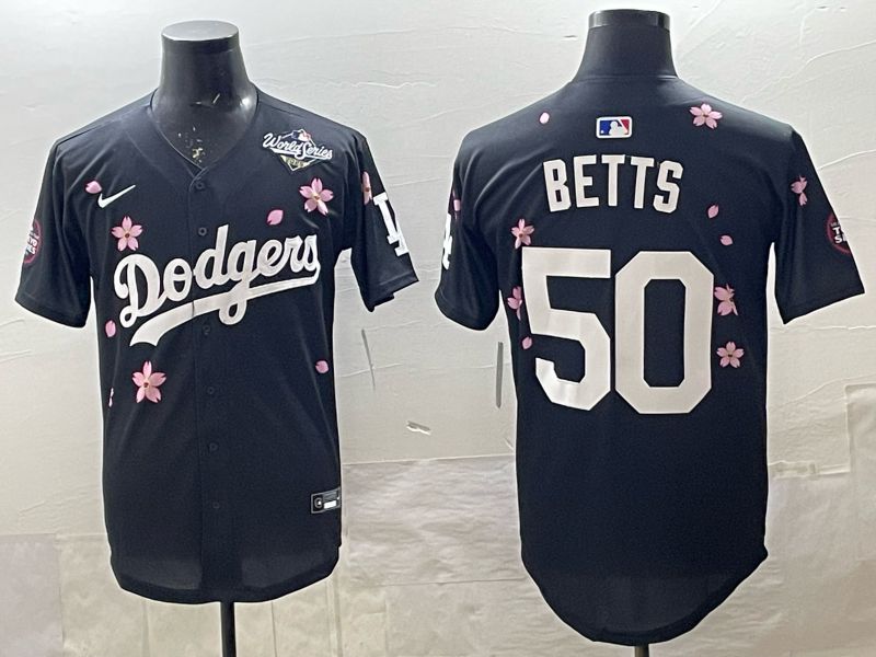 Men 2025 Nike Los Angeles Dodgers #50 Betts Black Game MLB Jersey 012